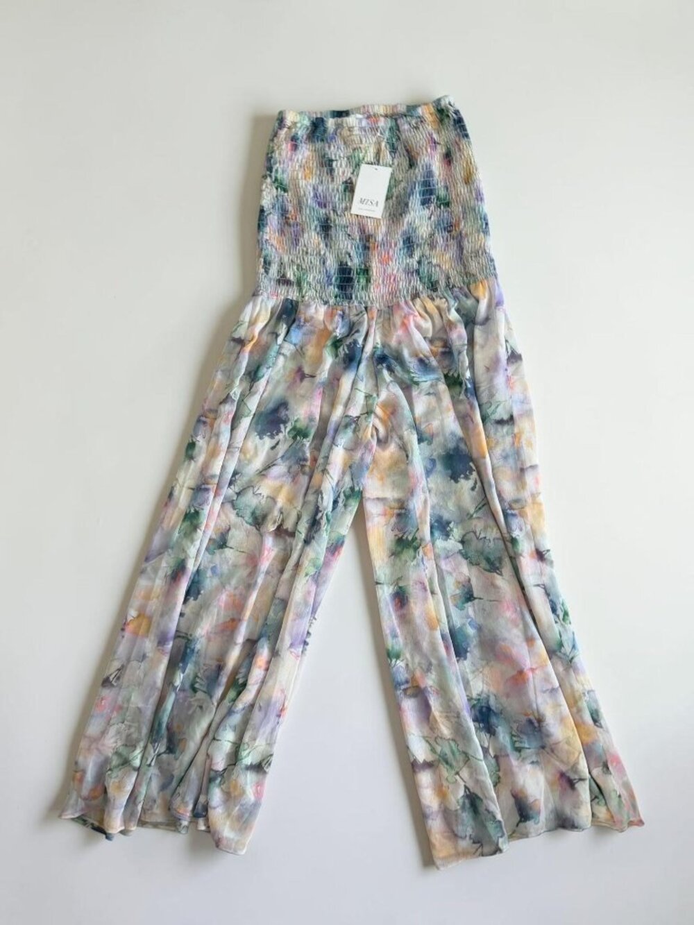 MISA Andrea Smocked Watercolor Jumpsuit Sz M NEW NWT